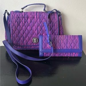 Vera Bradley Purple Striped Crossbody Bag & Trifold Wallet Matching Set